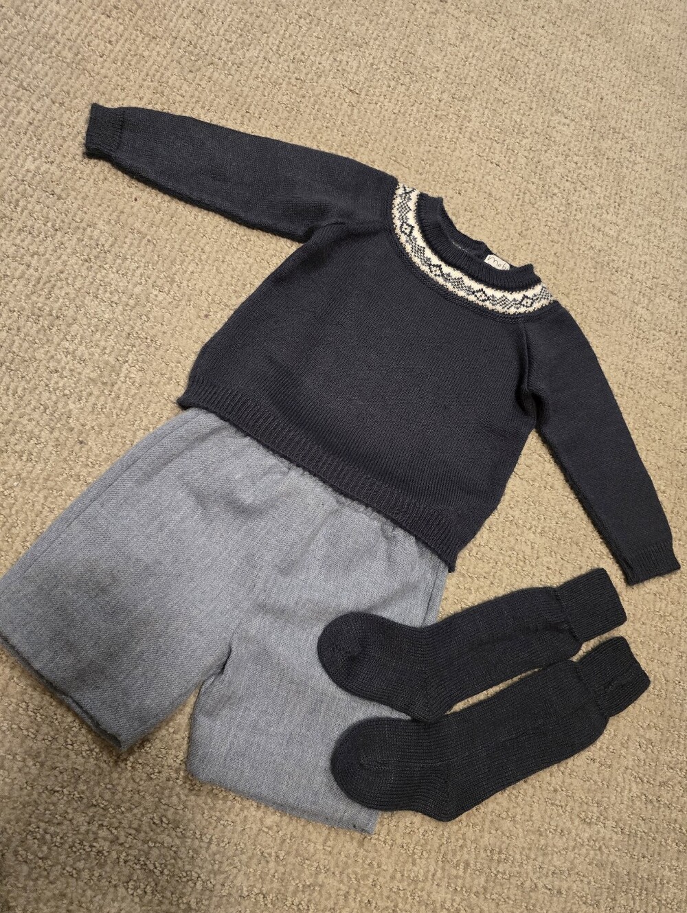 Mebi Kids Navy Fair Isle Sweater Outfit - Classic Knit Set